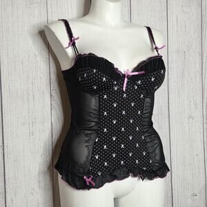 Vintage Y2K Playboy Bunny Bustier Lingerie Top Mesh Pink Black, sz Large